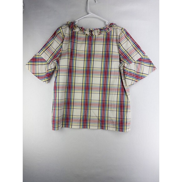 NWT $80 Talbots Blouse Womens LP Plaid V‎ Neck Ruffle Tunic Nylon Blend - Picture 2 of 8